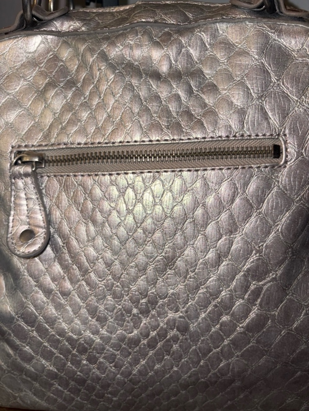 Jessica Simpson Metallic Croc Embossed Bow Satchel Tote Bag - Picture 5 of 13